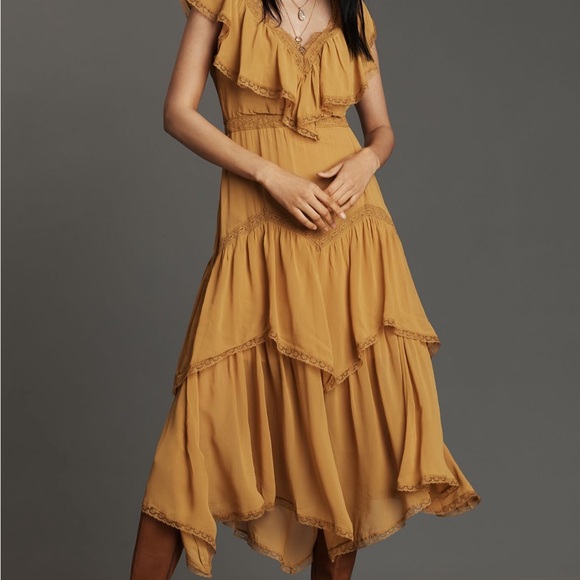 Anthropologie Short-sleeve V-neck Ruffle Midi Dress - Picture 2 of 9